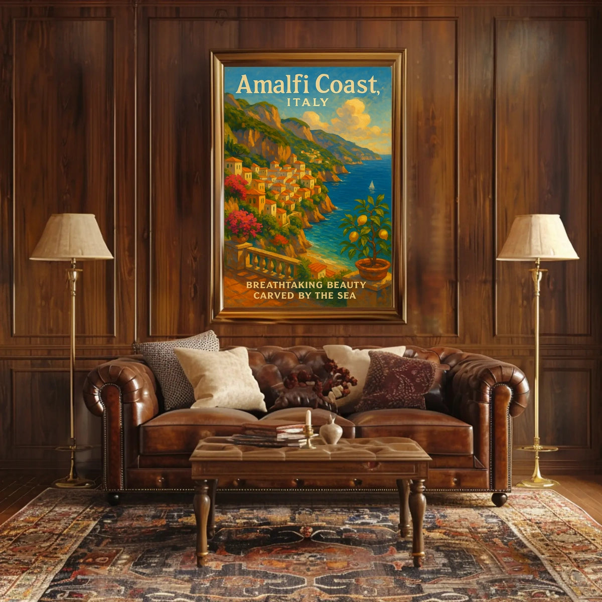 Amalfi Coast Vintage Travel Poster: Mediterranean Escape