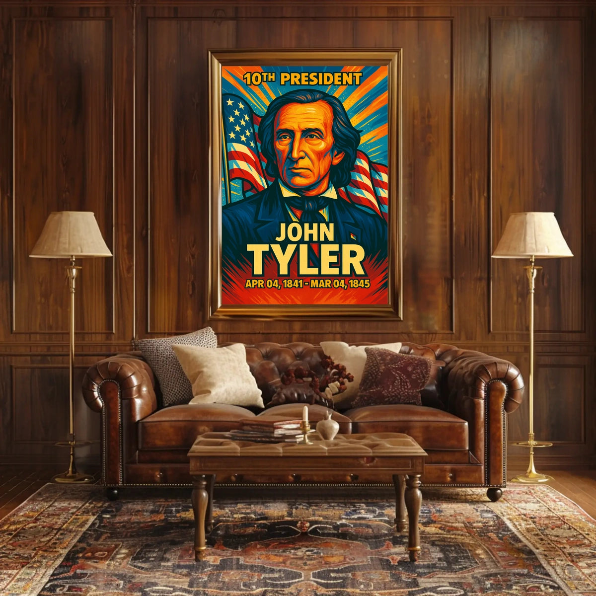 John Tyler 10th President of the United States Colorful Comic Book Style Poster