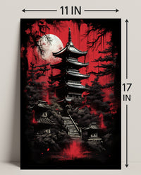 Mystical Pagoda Under A Blood Moon Poster