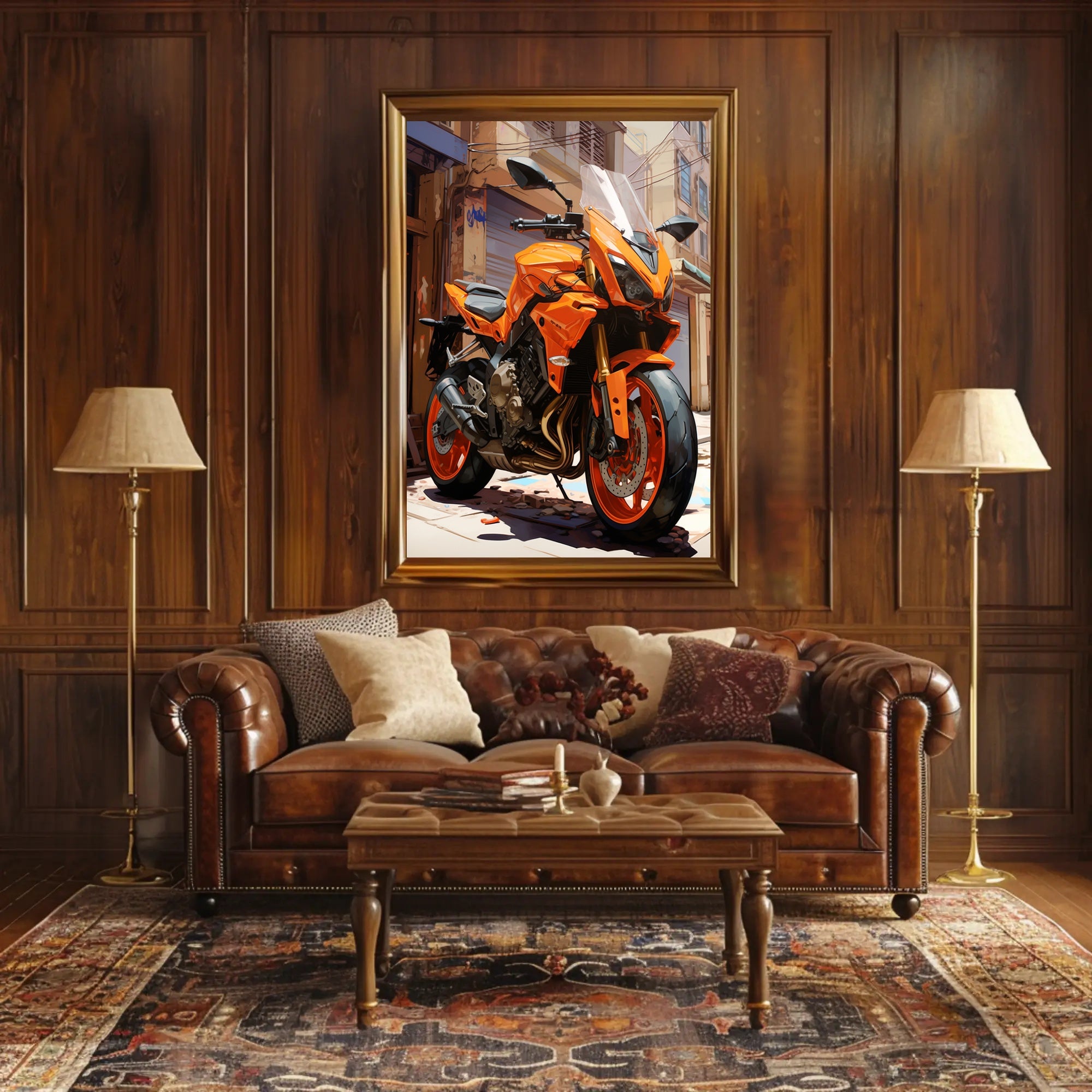 Vibrant Urban Motorcycle Poster PosterGoat