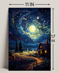 Starry Night Cottage Poster