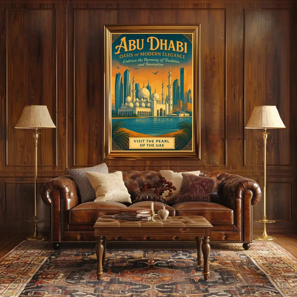 Abu Dhabi Skyline Vintage Art Travel Poster