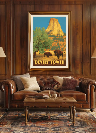 Devils Tower Wyoming Vintage Travel National Park Poster