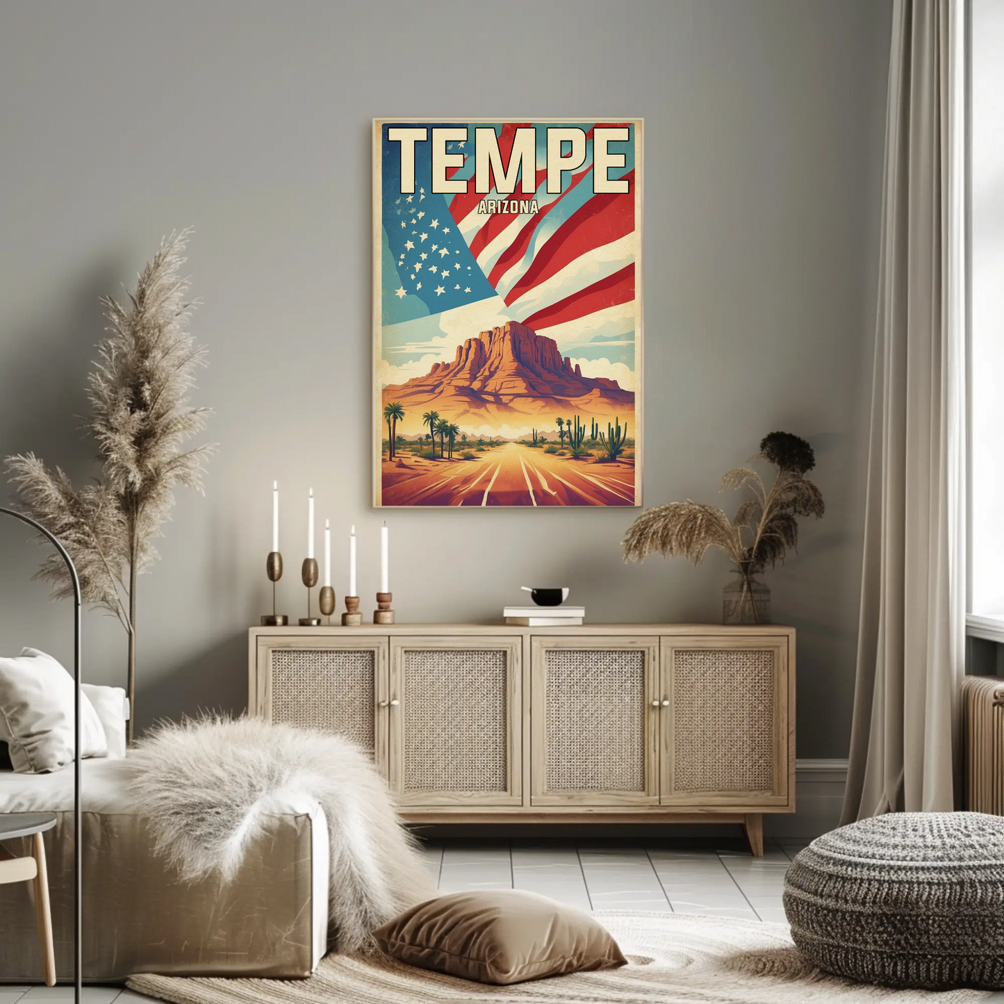 Tempe Arizona Red Rock Horizon Vintage Travel Poster