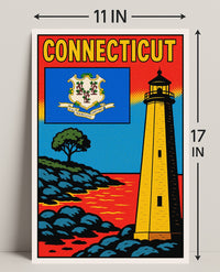 Connecticut Lighthouse and State Emblem Poster PosterGoat