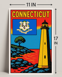Connecticut Lighthouse and State Emblem Poster PosterGoat