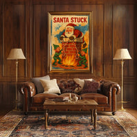 Santa Stuck in Chimney Humor Christmas Pop Culture Poster