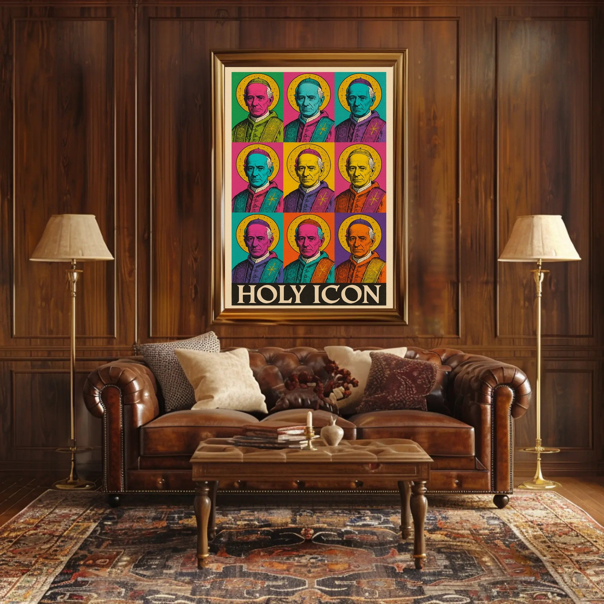 Pope Leo in Pop Art Style: Vibrant Religious Icon Poster