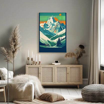 Cable Cars Over Dramatic Mountain Valley Vintage Travel Poster