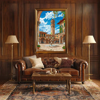 Charming Italian Piazza with Clock Tower Poster