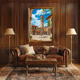 Charming Italian Piazza with Clock Tower Poster