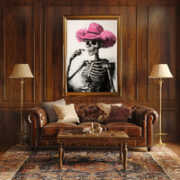 Skeleton in Pink Hat Macabre Whimsical Painterly Poster