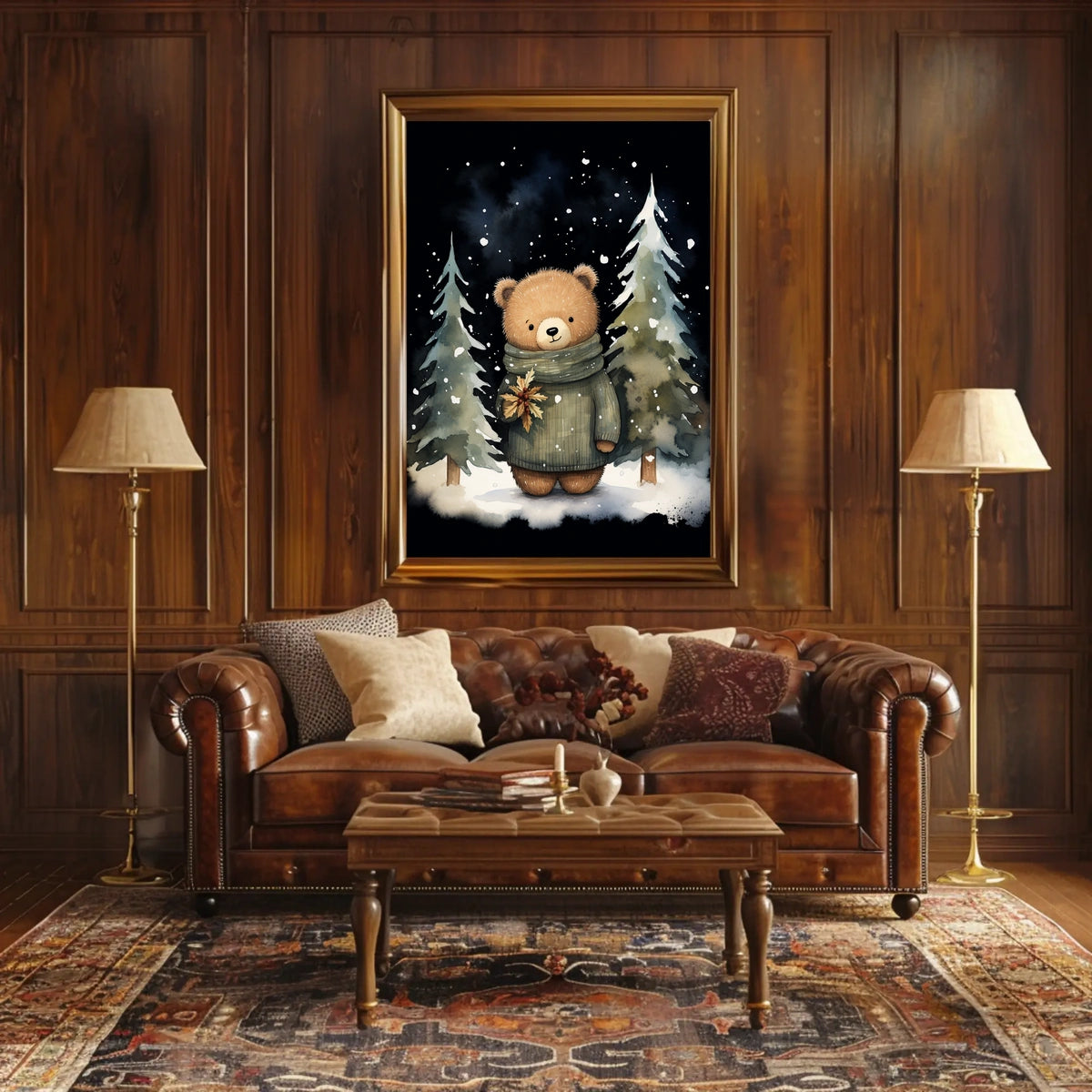 Winter Wonderland Teddy Bear Watercolor Art Poster