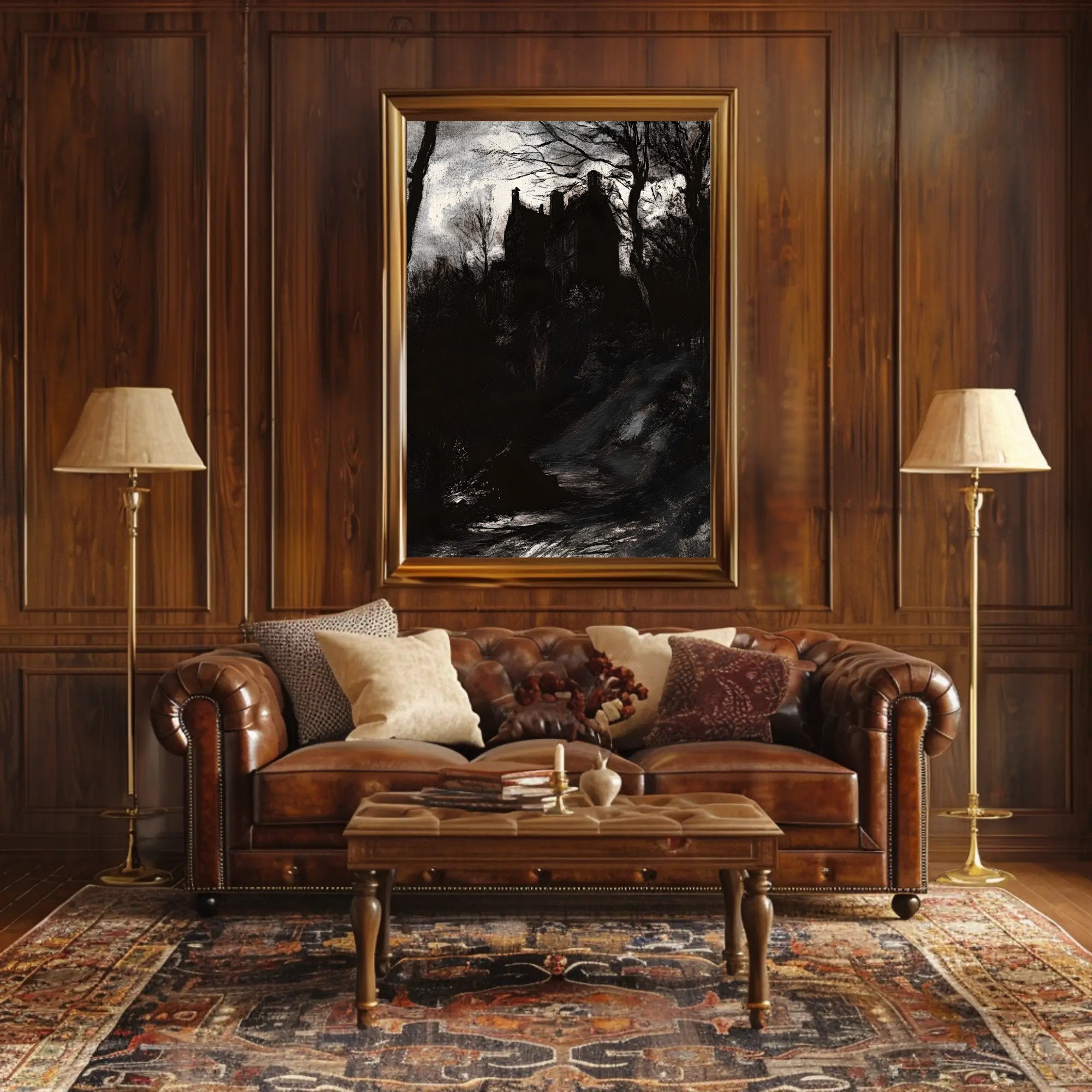 Hauntingly Eerie Night Haunted House Fantasy or Mythology Poster PosterGoat