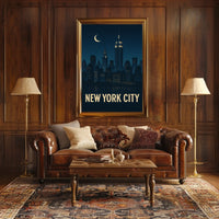 New York City Nightscape Skyline Poster Vintage Wall Art