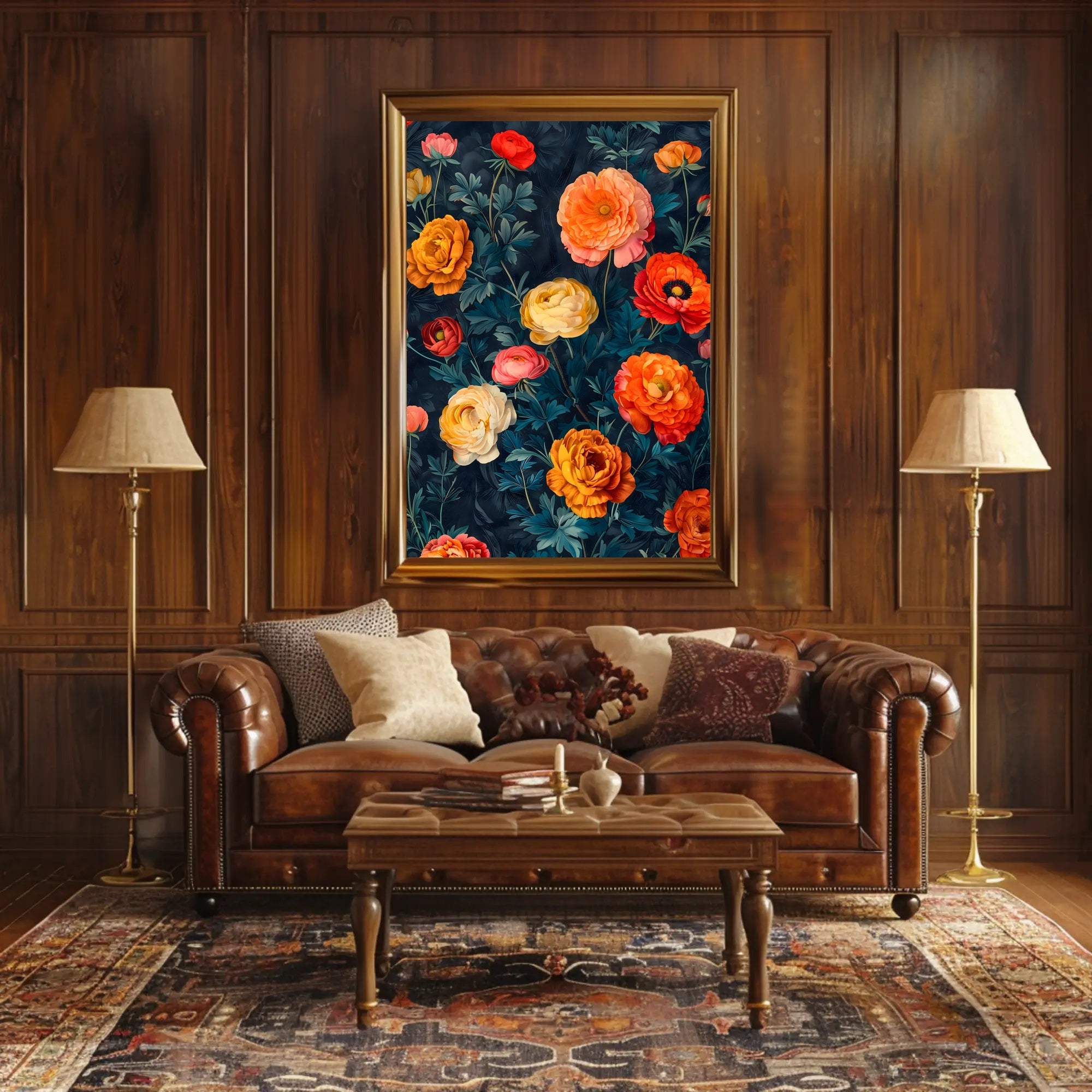 Elegant Floral Artwork on Dark Background - Artistic Poster