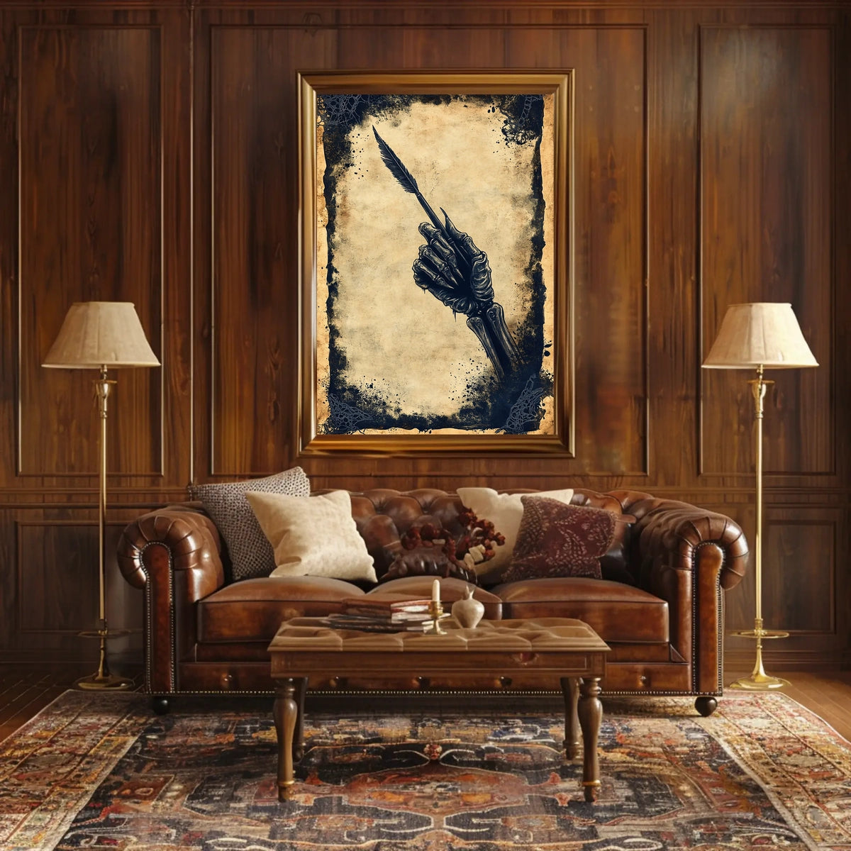 Quill Grasping Skeletal Hand Artistic Poster