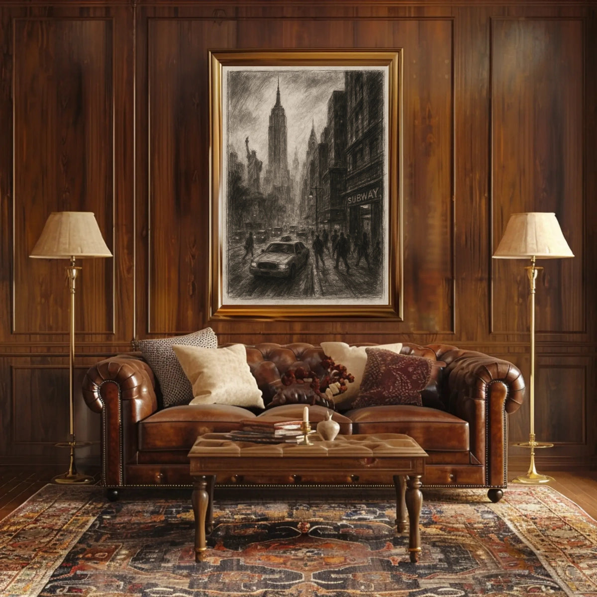 Charcoal Cityscape Of New York Poster Vintage Wall Art
