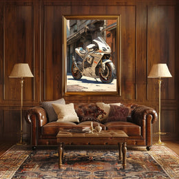 Futuristic Motorcycle In Urban Alley Poster PosterGoat