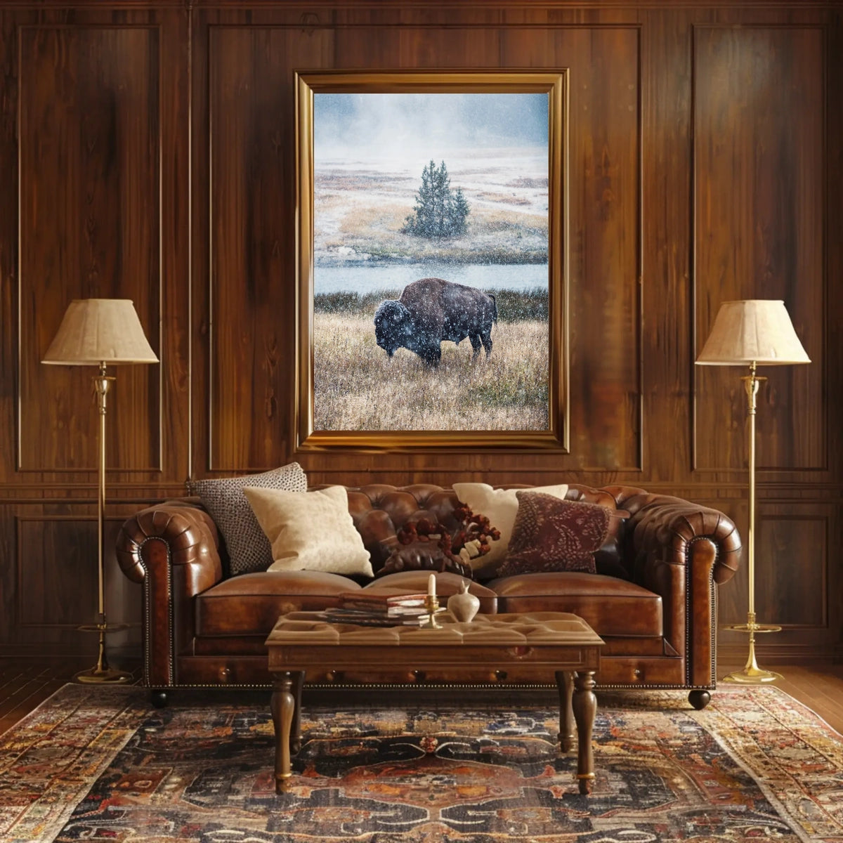 Majestic Bison In Snowfall Poster