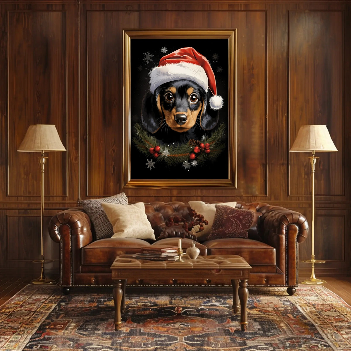 Festive Dog with Santa Hat: Animal Poster