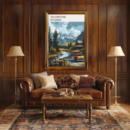 Scenic Yellowstone: Vintage Truck and Rustic Cabin Poster