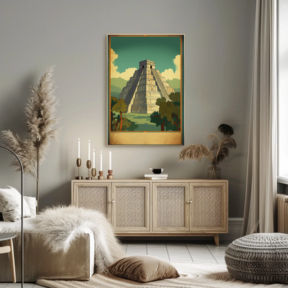 Chichen Itza Ancient Wonder Mexico Vintage Travel Poster