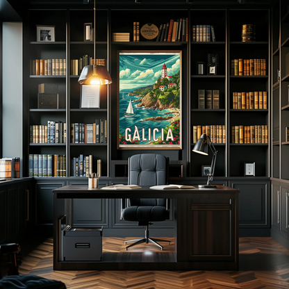 Galicia Sailing Lighthouse Coast Travel Poster
