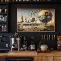 Futuristic Machines in a Surreal Desert Landscape Poster