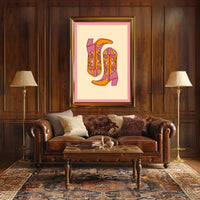 Stylized Cowboy Boots Retro Pop Culture Poster PosterGoat