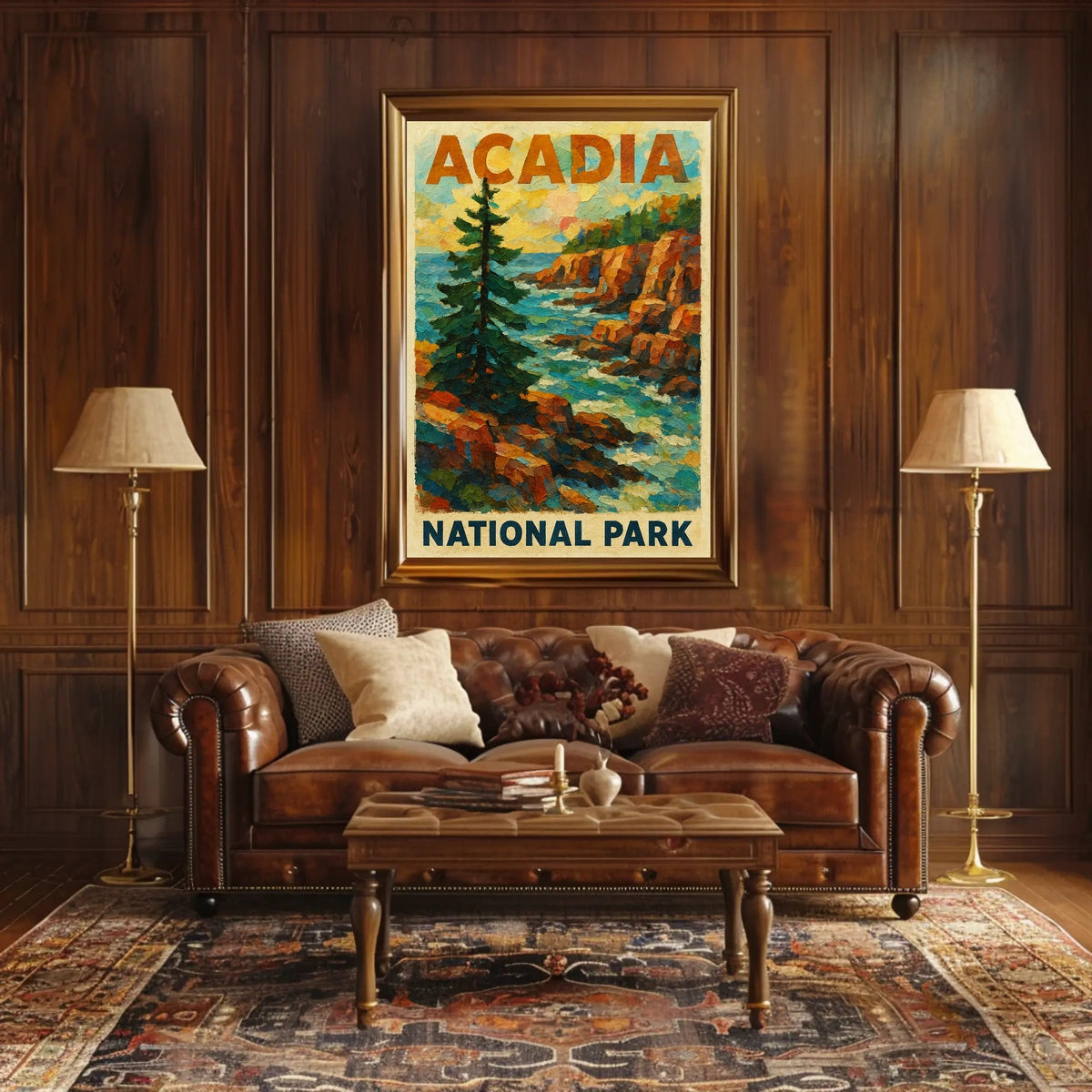 Acadia National Park Wanderlust Coastal Vintage Poster
