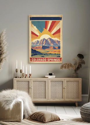 Colorado Springs Colorado Sunrise Mountains Plains Vintage Travel Poster