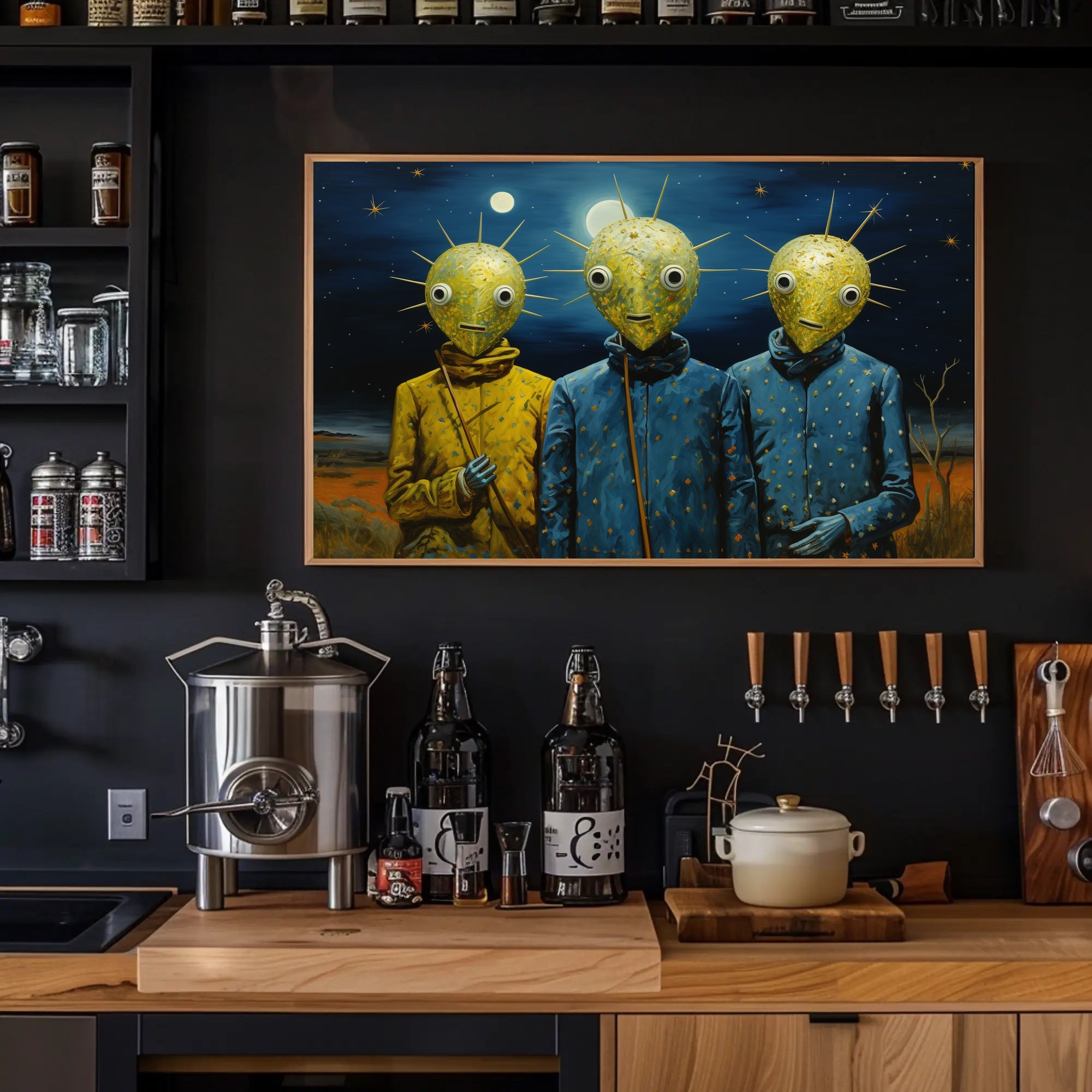 Surreal Nightscape Humanoids Artistic Poster