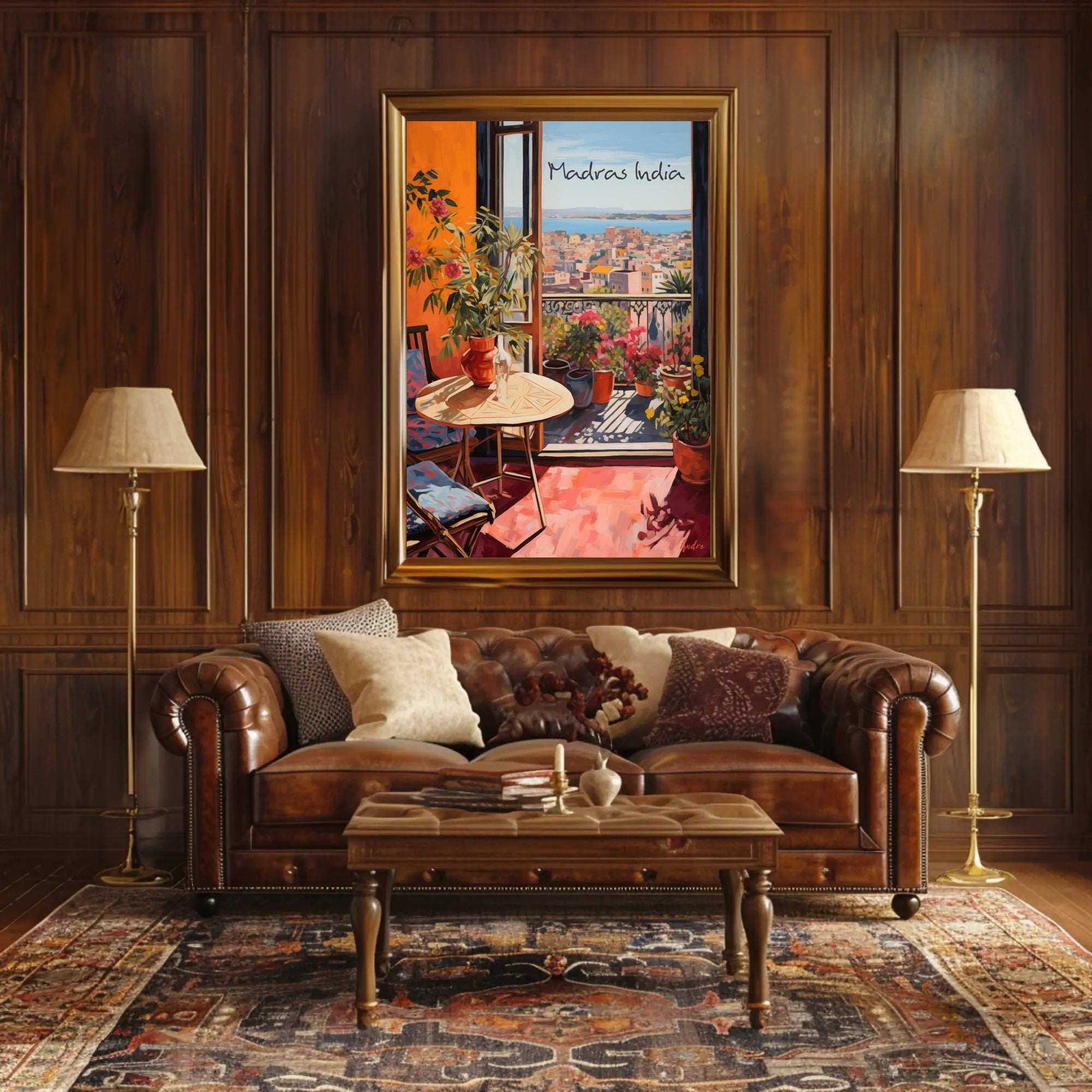 Madras India Balcony View with Cozy Seating Poster