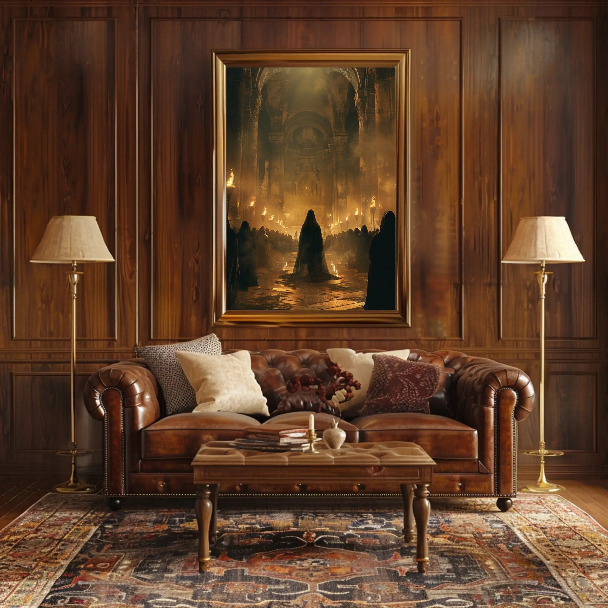 Mystical Gathering in Ancient Grand Hall Poster PosterGoat