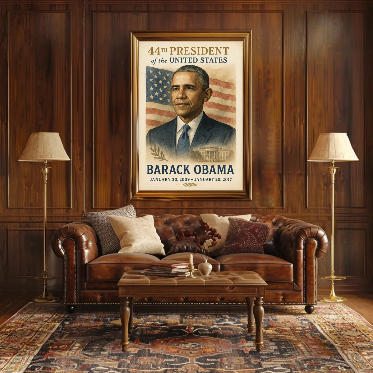Barack Obama American Flag Illustrative Style Presidency Poster