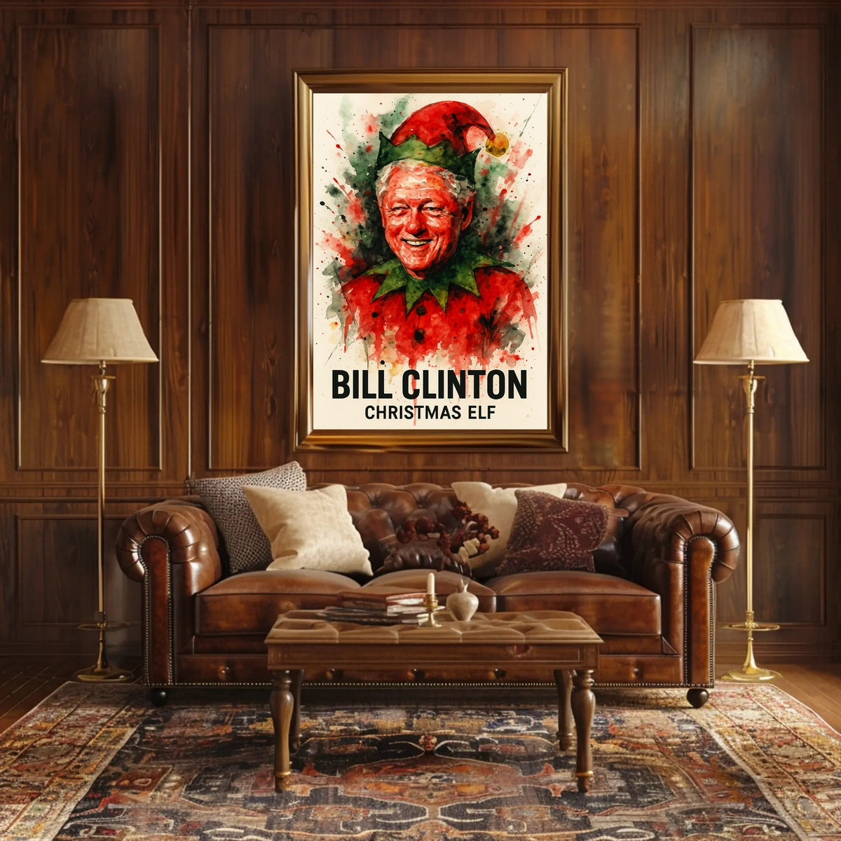 Bill Clinton Christmas Elf Holiday Political Poster