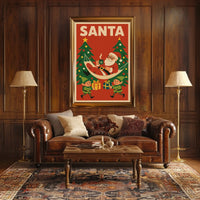 Santa Claus Relaxing in Vintage Christmas Poster