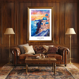 Santorini Sunset Dreamscape: Greek Travel Poster PosterGoat