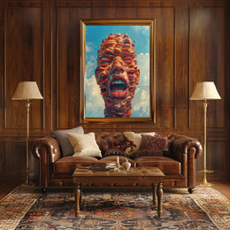 Surreal Abstract Faces Poster with Blue Sky Background PosterGoat