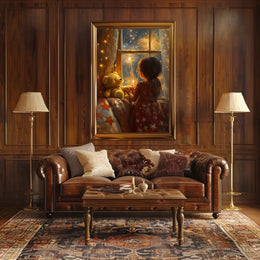 Little Girl Watching Fireworks Night Scene Cozy Poster