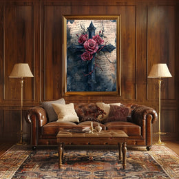Gothic Cross With Roses Design Poster