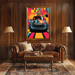 Mini Car Pop Art Poster: Vibrant Geometric Design
