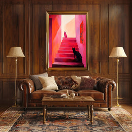 Stairway Cats Poster Charming Wall Art Print