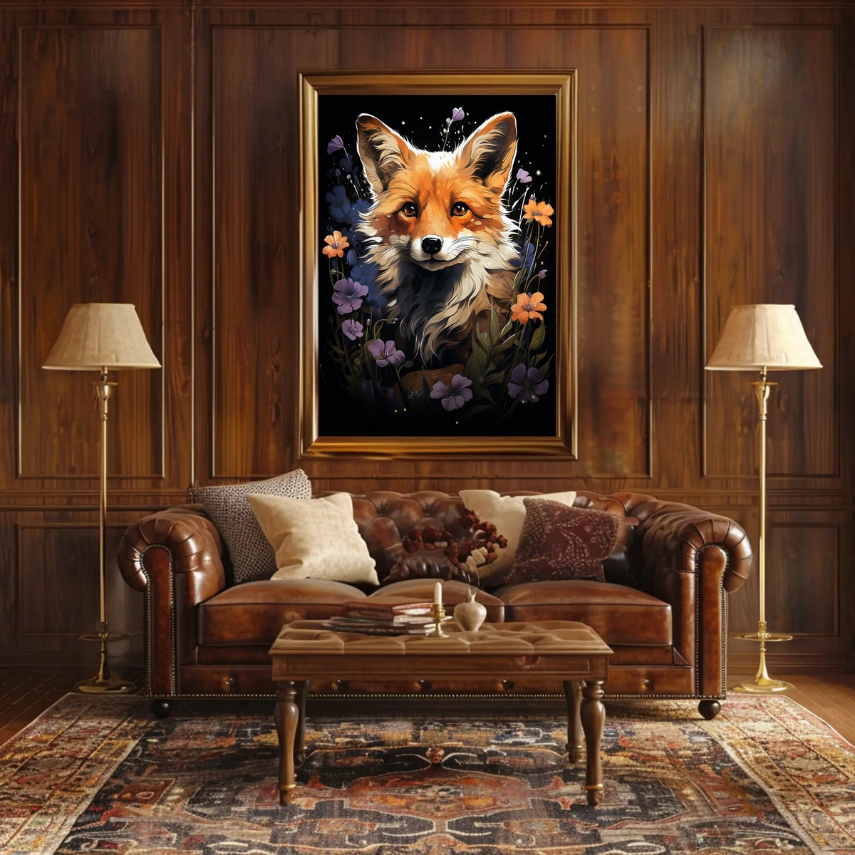 Enchanted Fox and Floral Night Art Poster