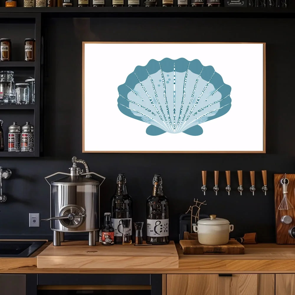 Stylized Blue Seashell Minimalist Art Poster