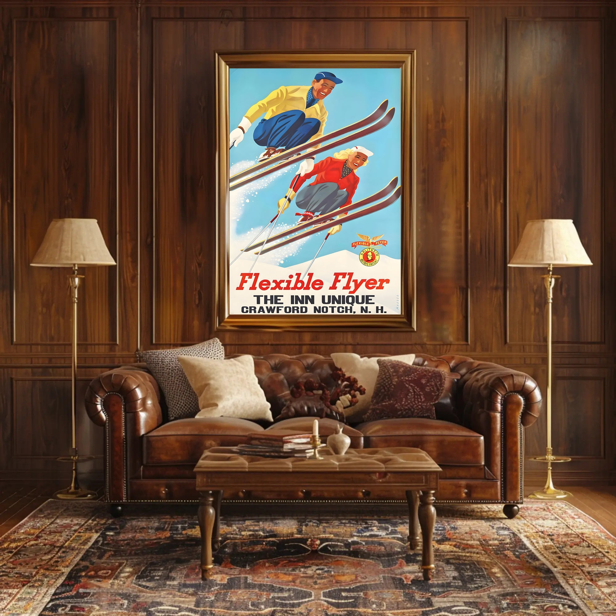 Flexible Flyer Skiing Poster PosterGoat