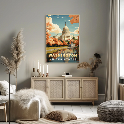 Washington D.C. Capitol Autumn Glow Vintage Travel Poster