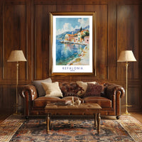 Kefalonia Coastal Serenity Watercolor Travel Poster PosterGoat
