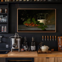 Classic Still Life with Strawberries and Milk Artistic Poster